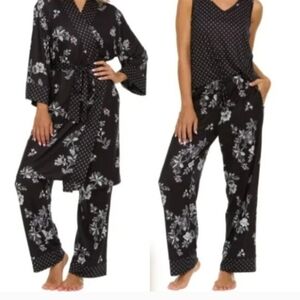 Flora Nikrooz Black Floral & Polka Dot 3-Piece Pajama Set